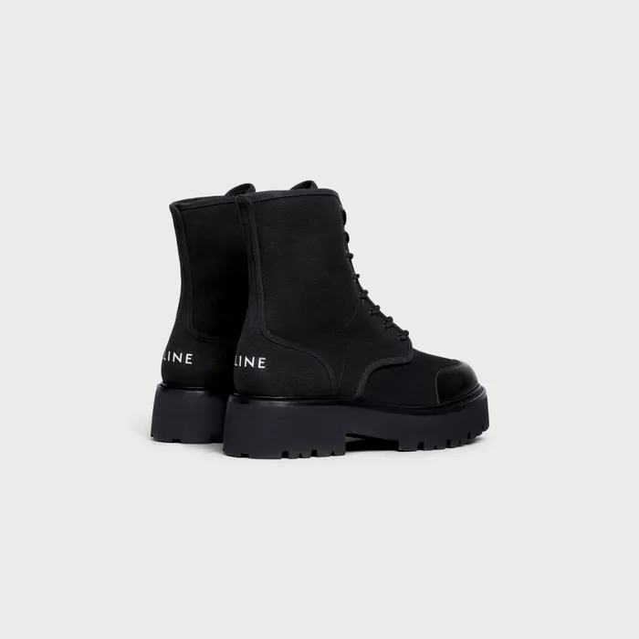 Celine Bulky LaceUp Boots In Canvas and Shiny Bull Black Men CELINE BOOTS