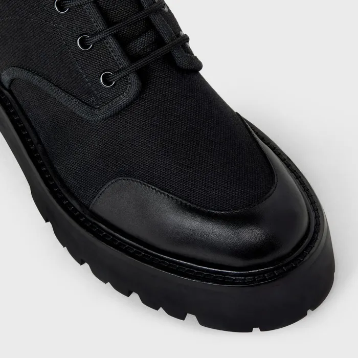 Celine Bulky LaceUp Boots In Canvas and Shiny Bull Black Men CELINE BOOTS
