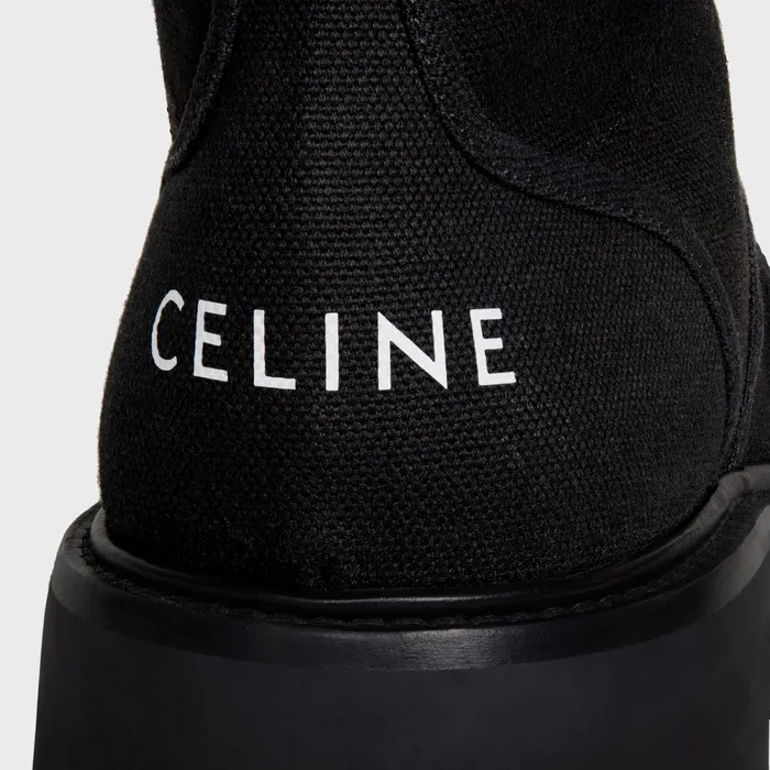 Celine Bulky LaceUp Boots In Canvas and Shiny Bull Black Men CELINE BOOTS