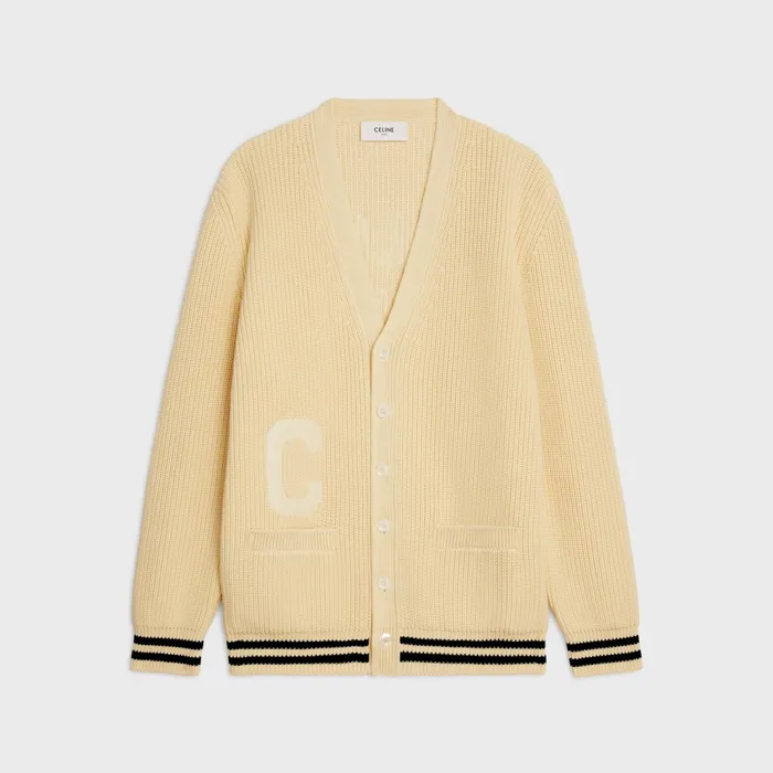 Celine College Cardigan In Cotton Ecrublack Men CELINE KNITWEAR