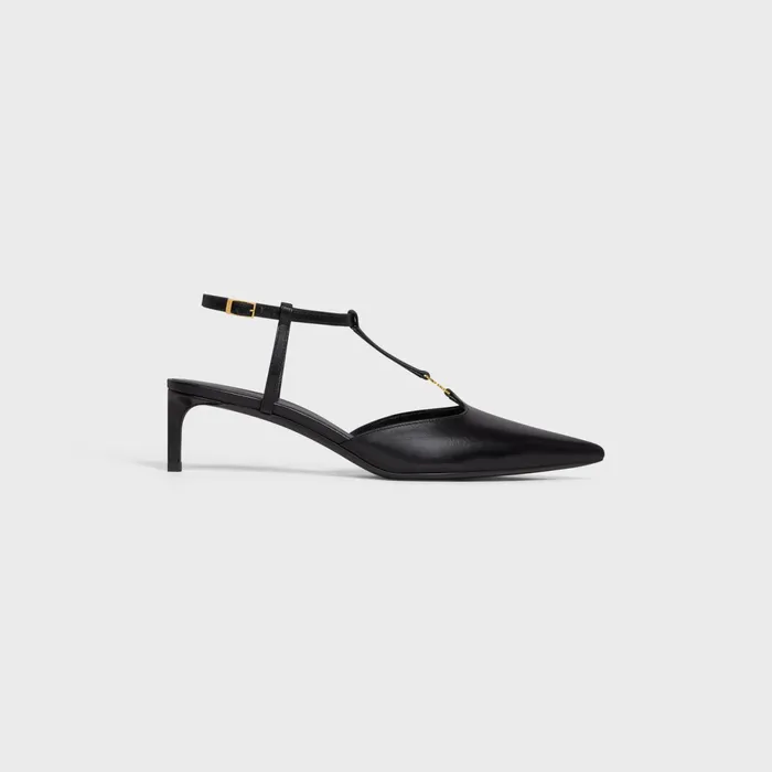 Celine Kitten Triomphe TBar Strap Pump In Calfskin Black Women CELINE PUMPS