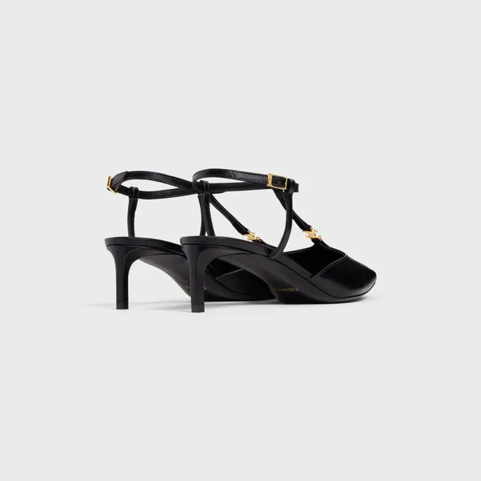 Celine Kitten Triomphe TBar Strap Pump In Calfskin Black Women CELINE PUMPS