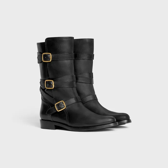 Celine Lyra Triple Buckles Boot In Calfskin Black Women CELINE BOOTS AND ANKLE BOOTS