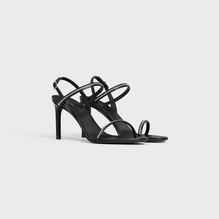 Celine Soir Strap Sandal With Strass In Lambskin With Strass Black Women CELINE SANDALS