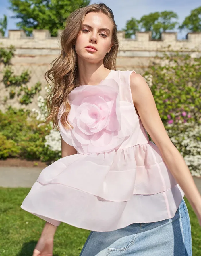 Chloe Organza Flower Top 8211 Pink Women Cynthia Rowley Tops