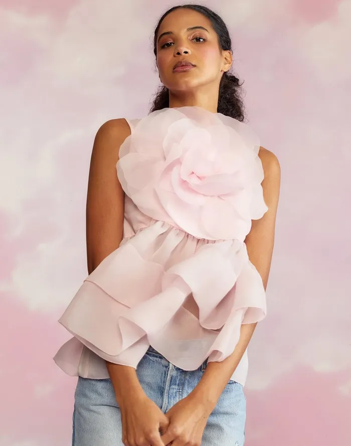 Chloe Organza Flower Top 8211 Pink Women Cynthia Rowley Tops