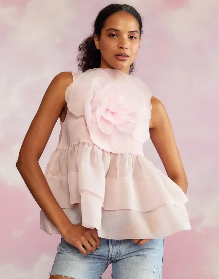Chloe Organza Flower Top 8211 Pink Women Cynthia Rowley Tops