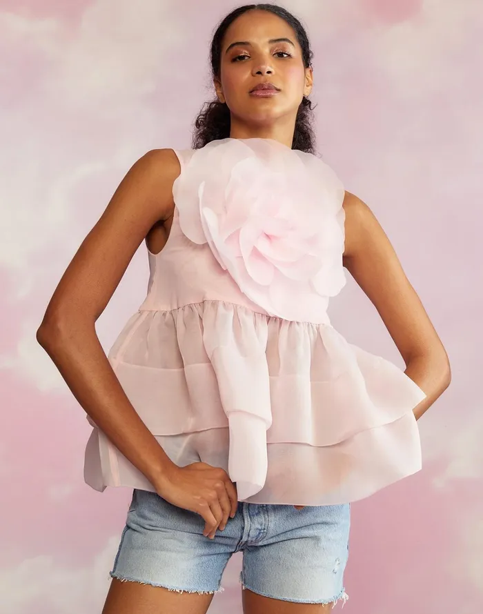 Chloe Organza Flower Top 8211 Pink Women Cynthia Rowley Tops