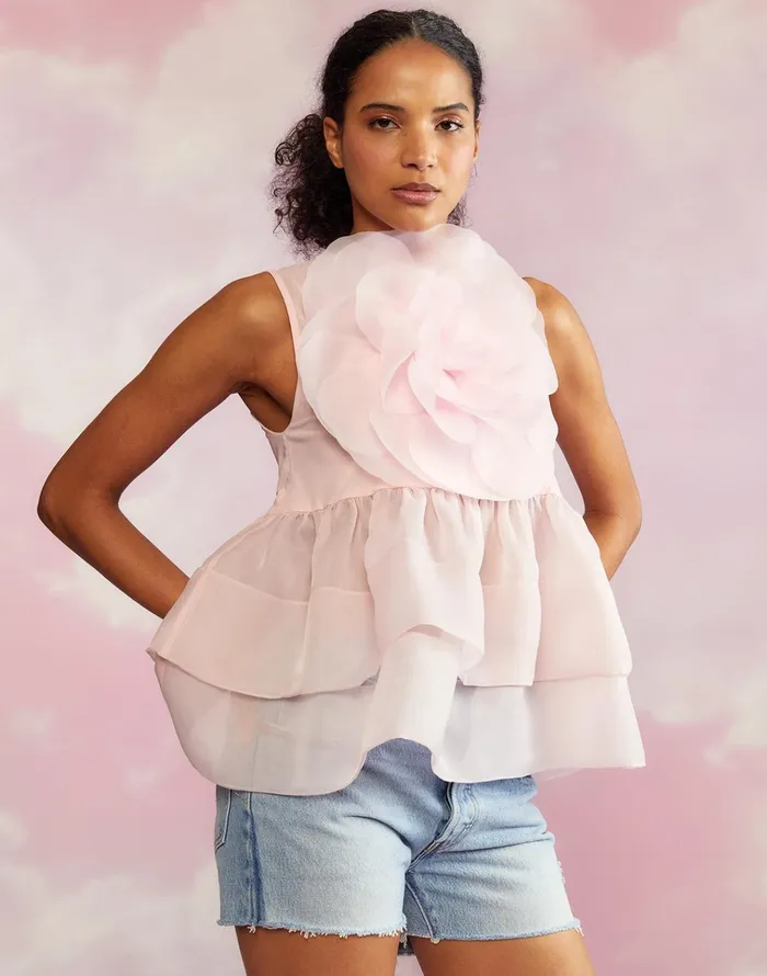 Chloe Organza Flower Top 8211 Pink Women Cynthia Rowley Tops