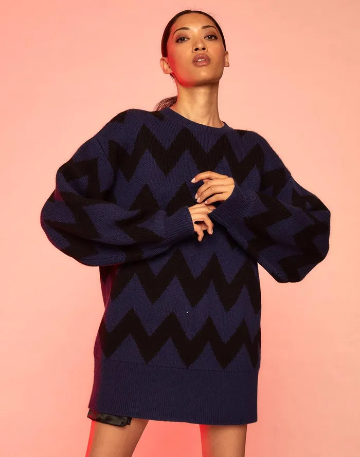 Chunky Chevron Sweater 8211 Blknv Women Cynthia Rowley Tops