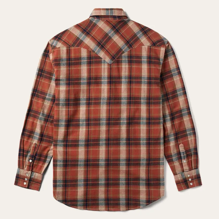 Classic Cut Men Stetson Brushed Twill Plaid Shirt Orange