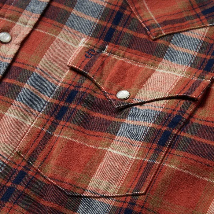 Classic Cut Men Stetson Brushed Twill Plaid Shirt Orange