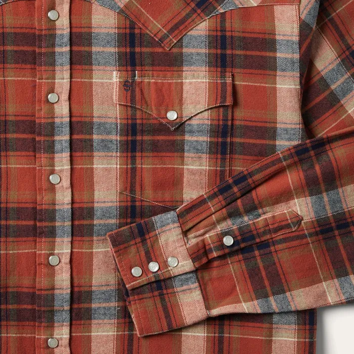 Classic Cut Men Stetson Brushed Twill Plaid Shirt Orange