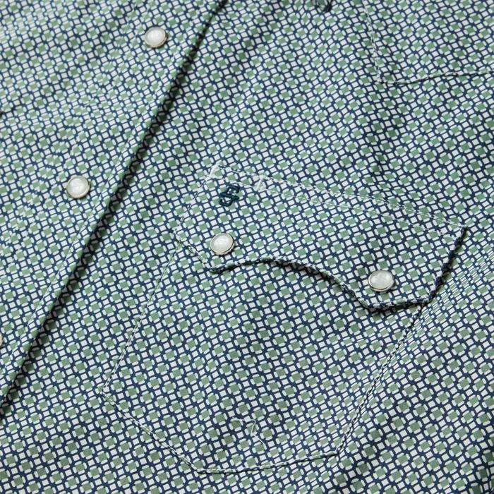 Classic Cut Men Stetson Circle Diamond Print Short Sleeve Western Shirt Green