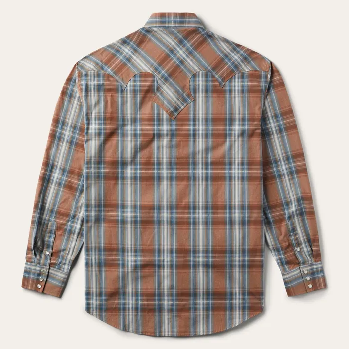 Classic Cut Men Stetson Rustic Plaid Western Shirt Brown