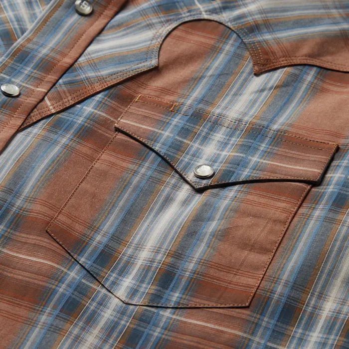Classic Cut Men Stetson Rustic Plaid Western Shirt Brown