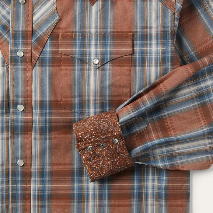 Classic Cut Men Stetson Rustic Plaid Western Shirt Brown