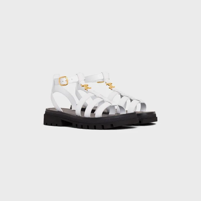 Clea Triomphe Gladiator Chunky Sandal In Calfskin Optic White Women CELINE SANDALS