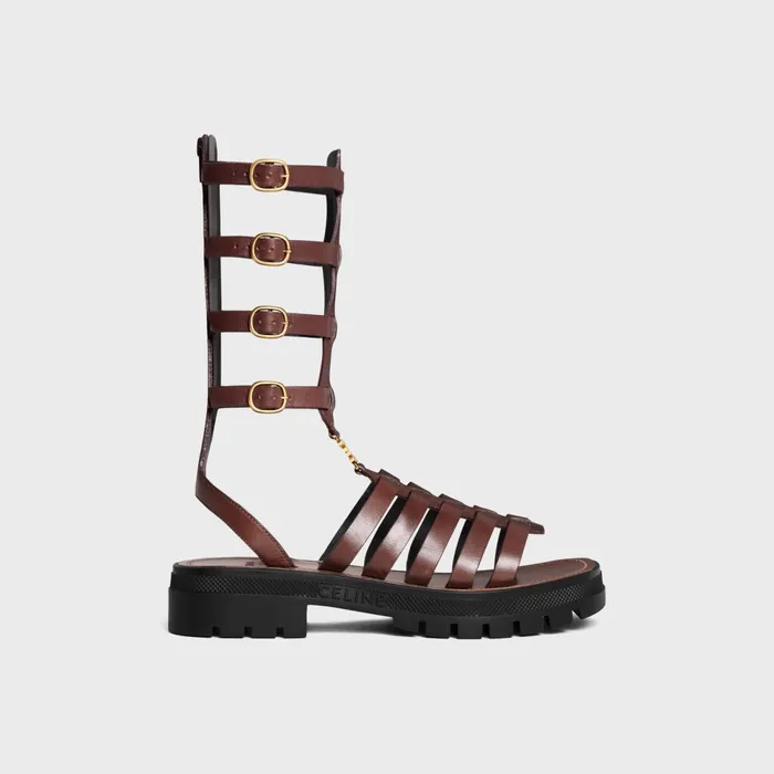 Clea Triomphe Gladiator Mid Sandal In Calfskin and Vegetal Tanning Dark Brown Women CELINE SANDALS Clea Triomphe Gladiator Mid Sandal In Calfskin and Vegetal Tanning Dark Brown Women CELINE SANDALS