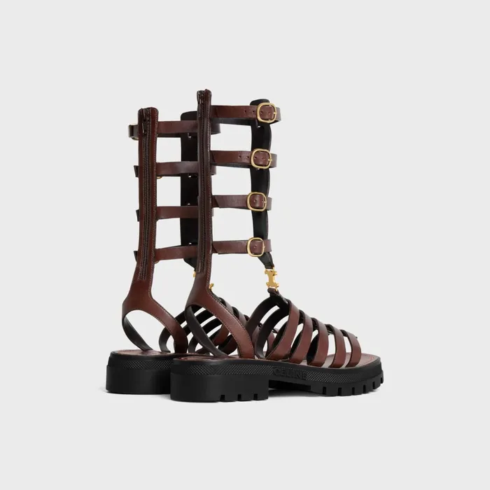 Clea Triomphe Gladiator Mid Sandal In Calfskin and Vegetal Tanning Dark Brown Women CELINE SANDALS