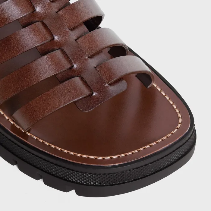 Clea Triomphe Gladiator Mid Sandal In Calfskin and Vegetal Tanning Dark Brown Women CELINE SANDALS