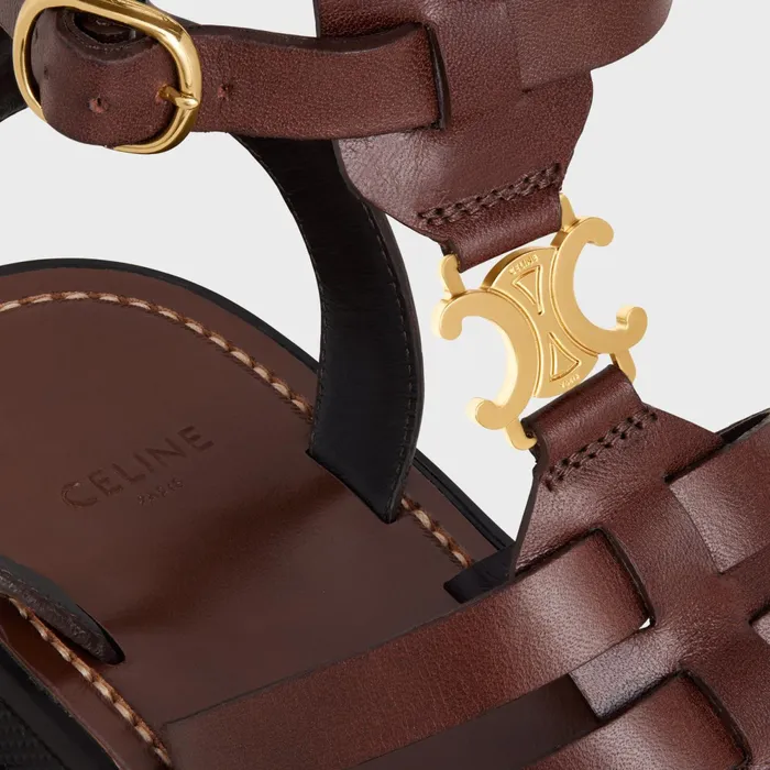 Clea Triomphe Gladiator Mid Sandal In Calfskin and Vegetal Tanning Dark Brown Women CELINE SANDALS