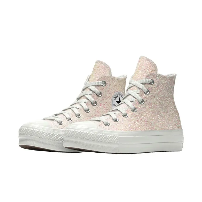 Converse High Top Custom Chuck Taylor All Star Lift Platform Glitter By You White 8211 Women