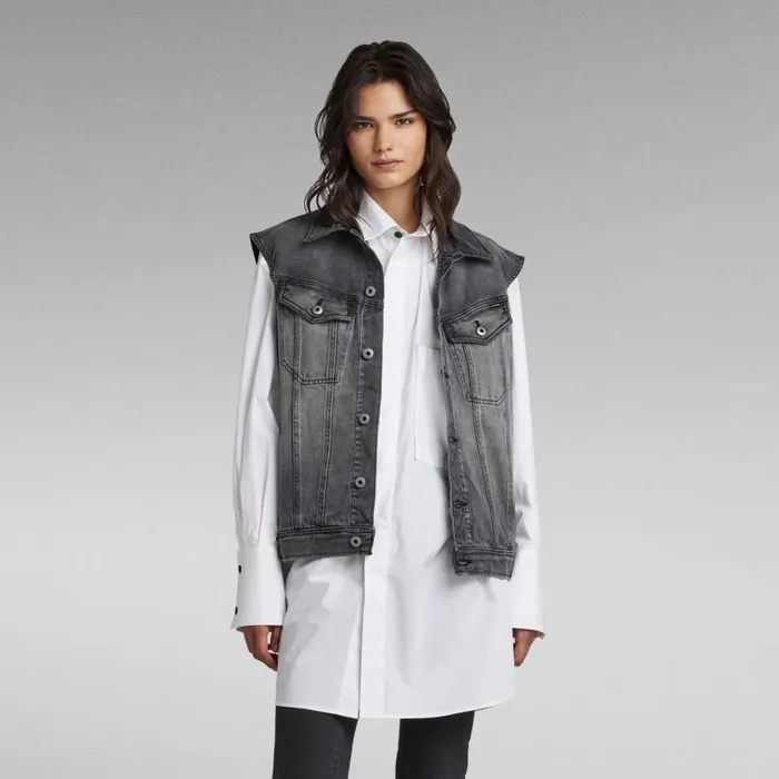 Denim Jackets Women GStar RAW Oversized Denim Vest Evergreen Faded Blade