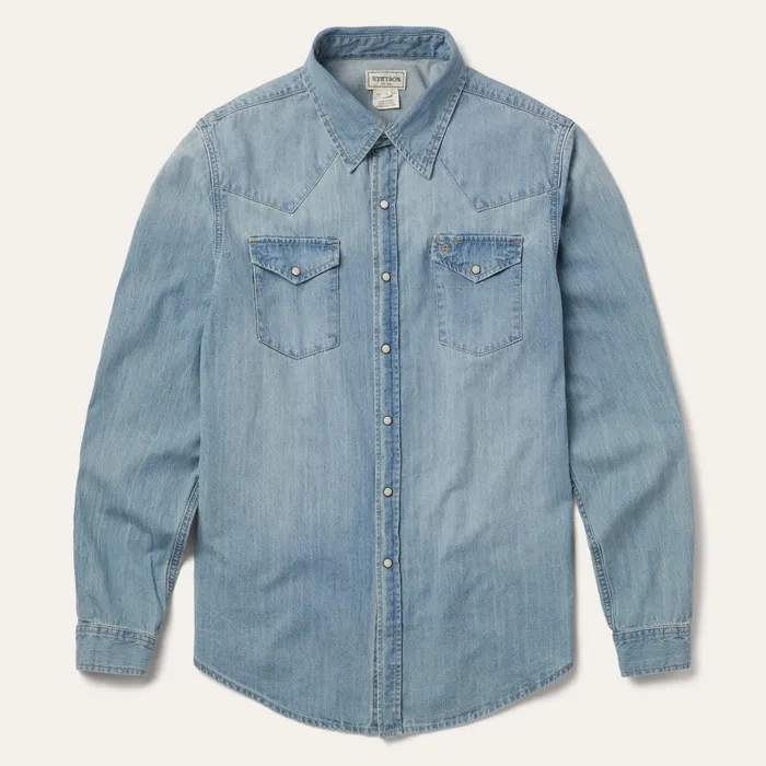 Denim Shirts Men Stetson LongSleeved Denim Shirt Blue