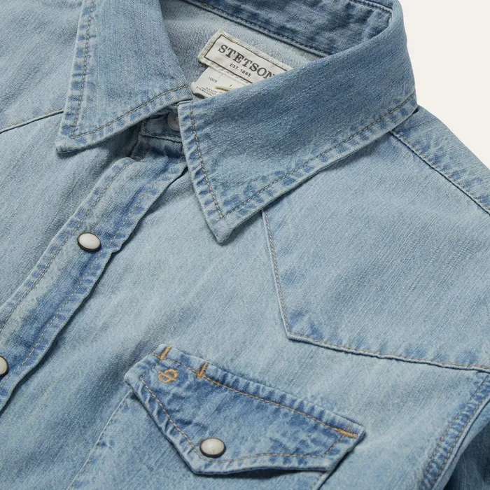 Denim Shirts Men Stetson LongSleeved Denim Shirt Blue