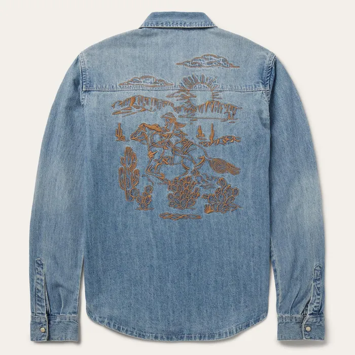 Denim Shirts Women Stetson Embroidered Light Denim Shirt Blue