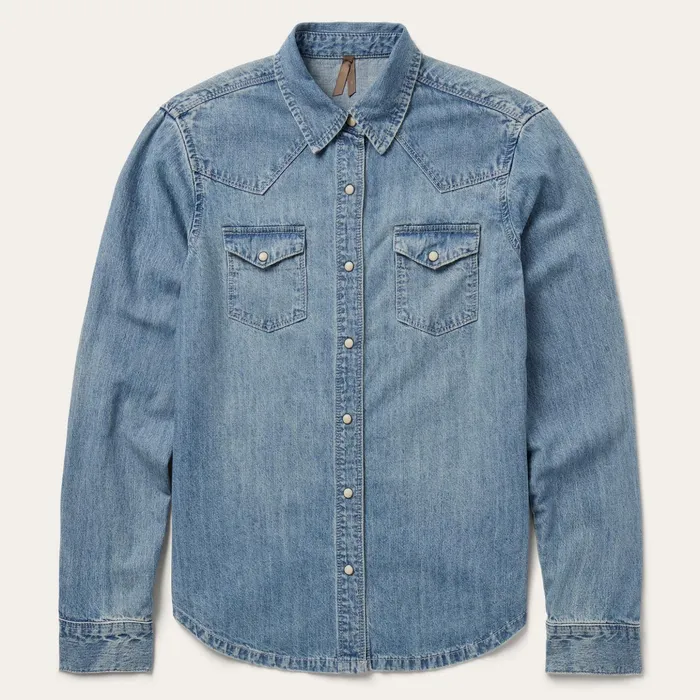 Denim Shirts Women Stetson Embroidered Light Denim Shirt Blue