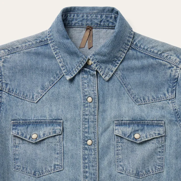 Denim Shirts Women Stetson Embroidered Light Denim Shirt Blue