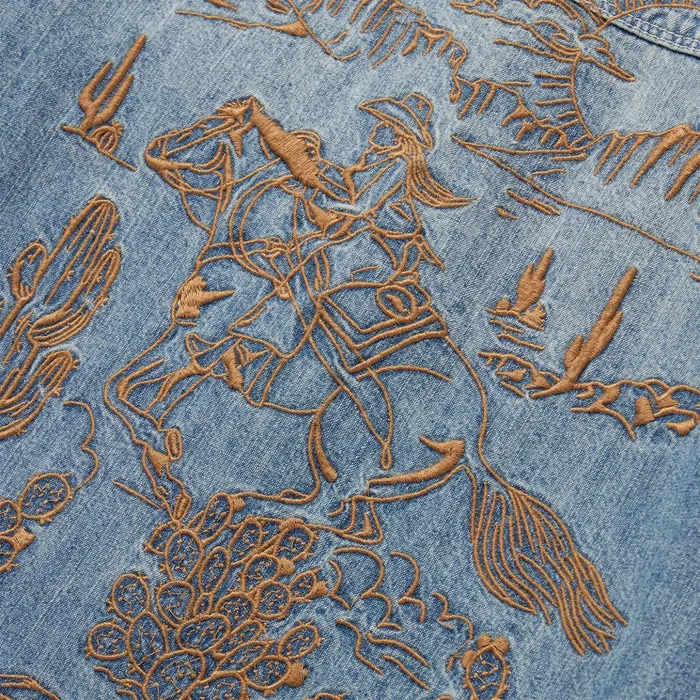 Denim Shirts Women Stetson Embroidered Light Denim Shirt Blue