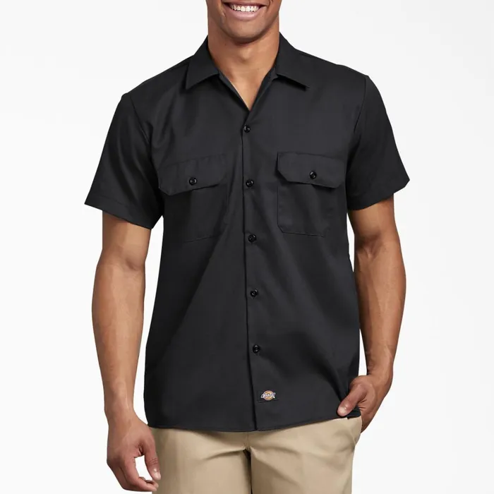 Dickies Work Shirts Slim Fit Short Sleeve Work Shirt Black Black bk 8211 Men