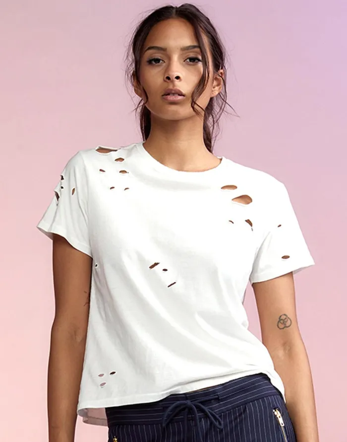 Distressed Tee 8211 White Women Cynthia Rowley Tops