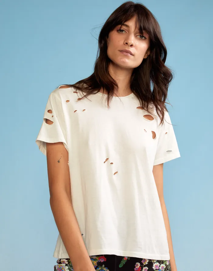 Distressed Tee 8211 White Women Cynthia Rowley Tops