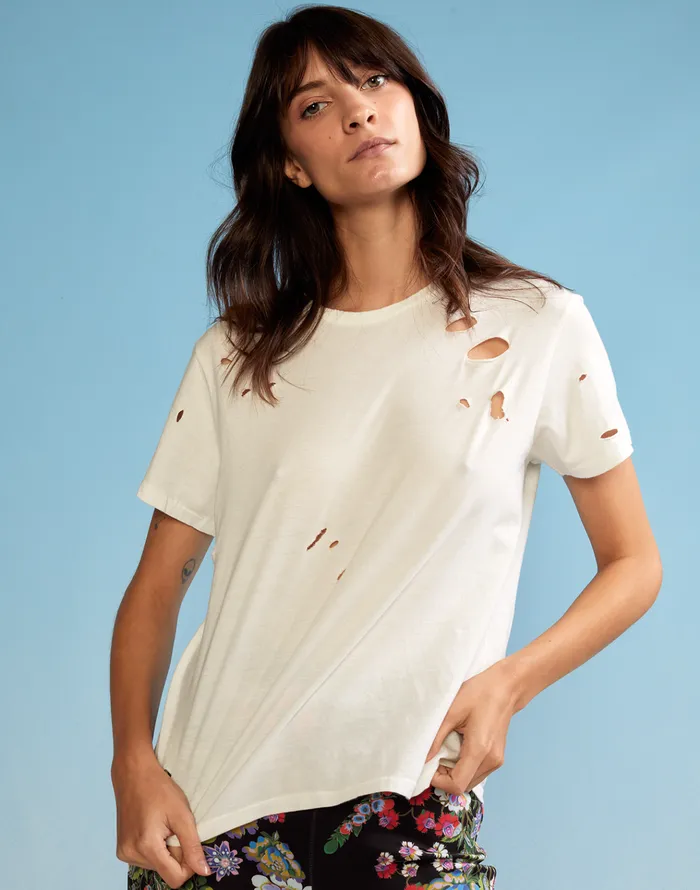 Distressed Tee 8211 White Women Cynthia Rowley Tops