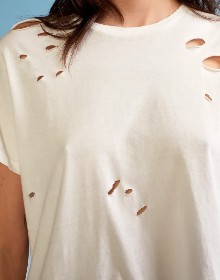 Distressed Tee 8211 White Women Cynthia Rowley Tops