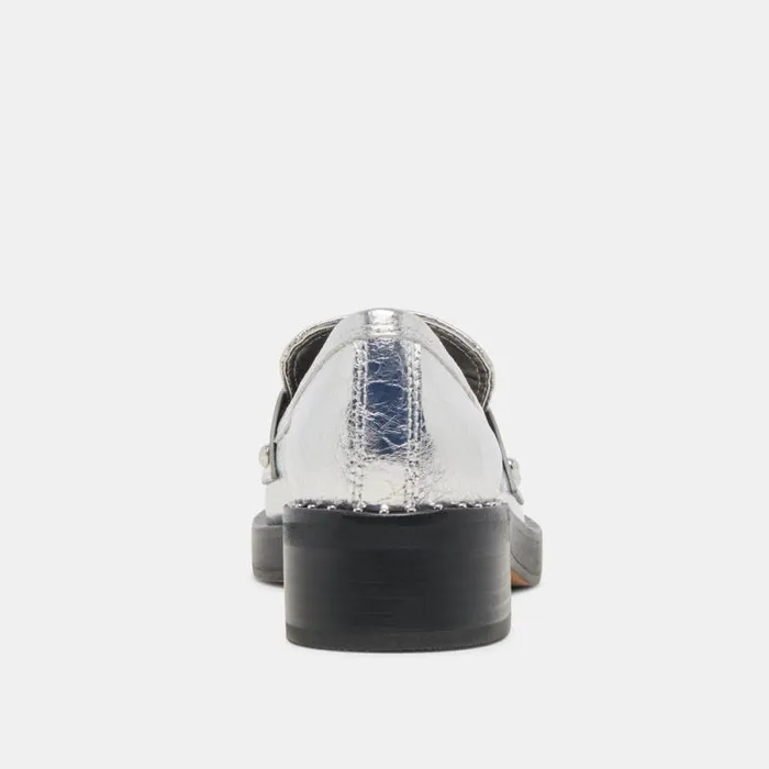 Dolce Vita Aliane Loafers Silver Distressed Leather Women Flats and Loafers