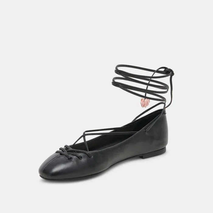 Dolce Vita Beate Ballet Flats Black Leather Women Flats and Loafers