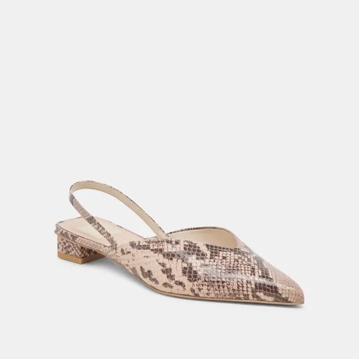 Dolce Vita Byanca Flats Sand Embossed Leather Women Mules and Clogs