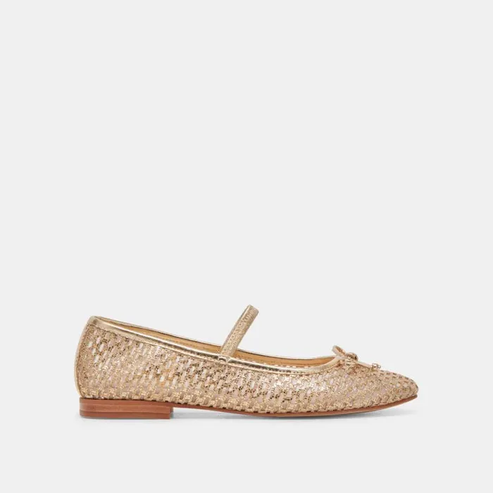 Dolce Vita Carin Raffia Ballet Flats Gold Raffia Women Flats and Loafers