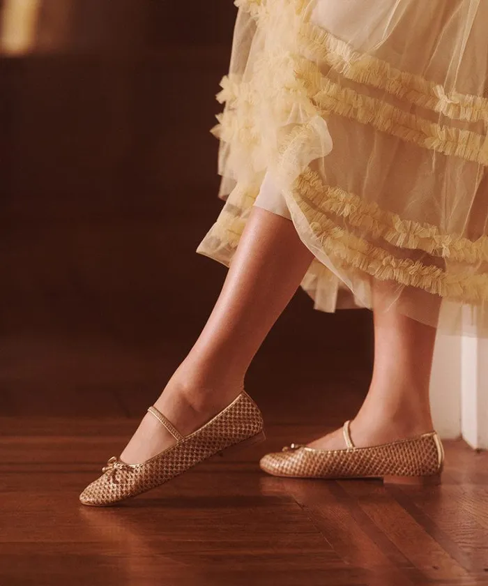 Dolce Vita Carin Raffia Ballet Flats Gold Raffia Women Flats and Loafers