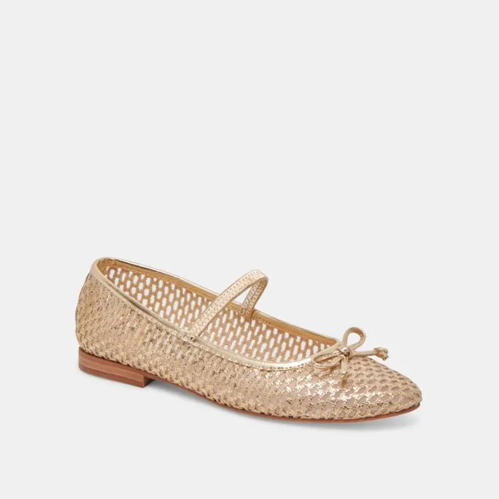 Dolce Vita Carin Raffia Ballet Flats Gold Raffia Women Flats and Loafers
