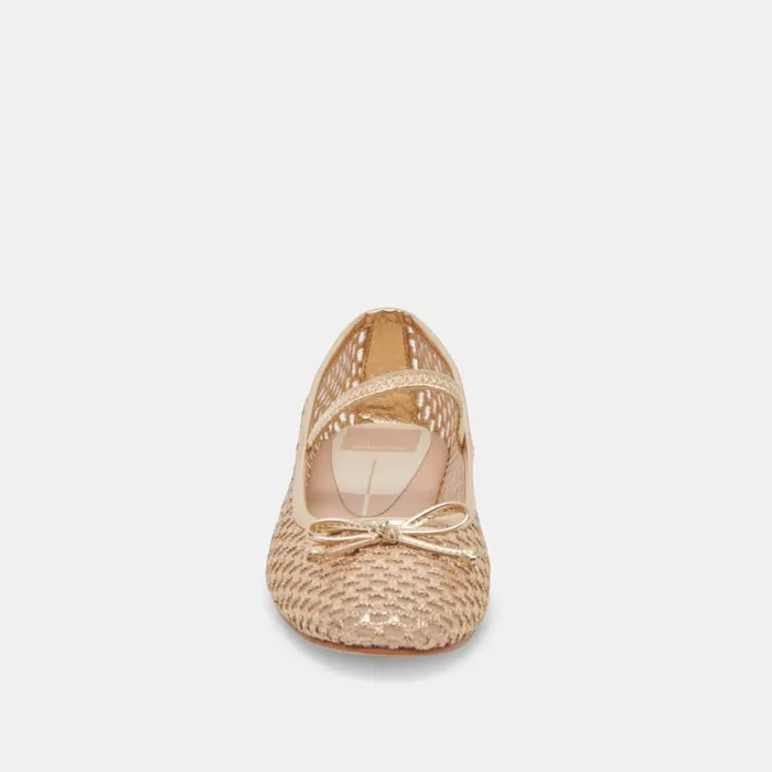 Dolce Vita Carin Raffia Ballet Flats Gold Raffia Women Flats and Loafers