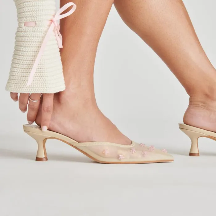 Dolce Vita Claire Heels French Vanilla Mesh Women Heels