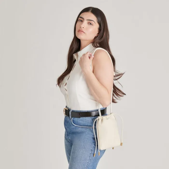Dolce Vita Evie Crossbody Pouch Ivory Pebble Leather Women Handbags
