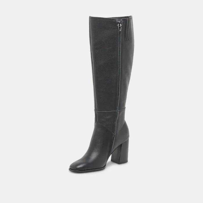 Dolce Vita Fynn Wide Calf Boots Onyx Leather Women Boots and Booties