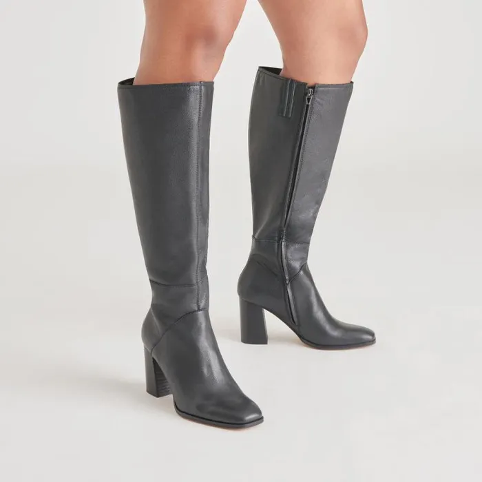 Dolce Vita Fynn Wide Calf Boots Onyx Leather Women Boots and Booties